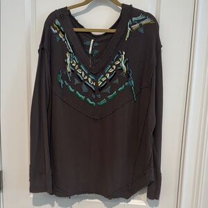 NWOT Embroidered Free People V-Neck Women's Top